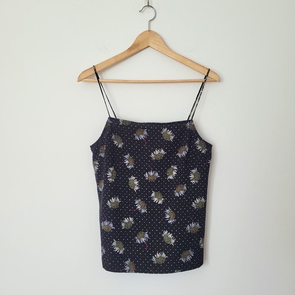 Topshop Black Polka Dot Cami Sz 6 Square Neck Daisy Floral Tank Top Whimsigoth - Picture 16 of 16